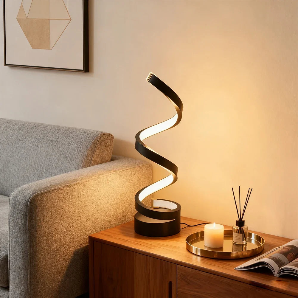 Modern Spiral Table LED Night Light Dimmable Table Lamp Living Room Bedside Lamp RGBW Study Office Bedroom Decoration