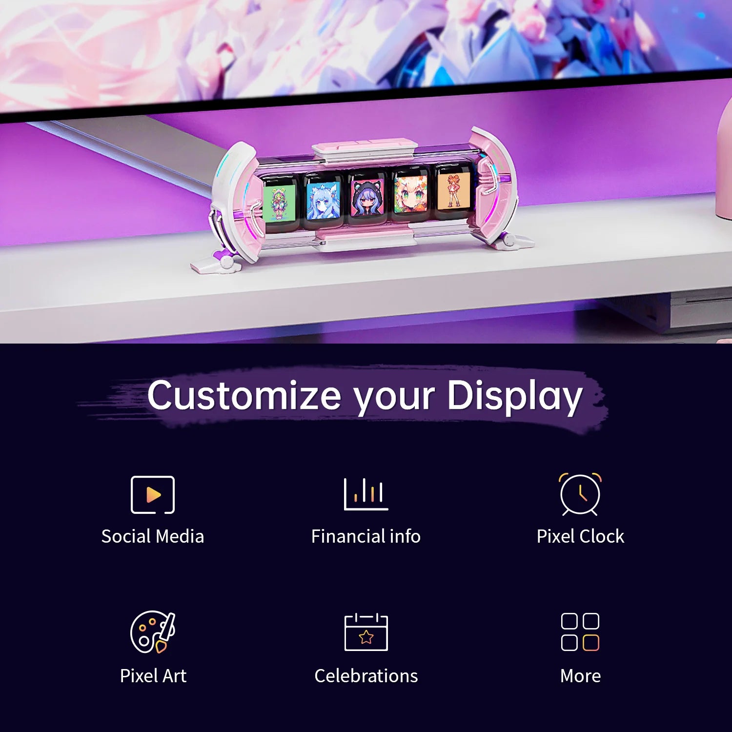 Divoom Times Gate give Gaming Digital Clock Diy Screen Control Support Weather Forecast Stock Market/Exchange Rate Desktop Decor